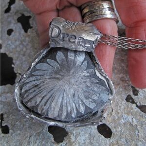 Sterling silver necklace with chrysanthemum stone pendant